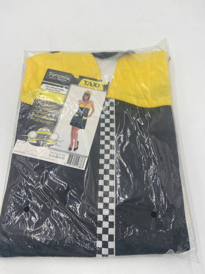 Sexy Taxi Verkleedjurk Dames – Zwart Geel Kostuum met Pet – Maat S / M / L