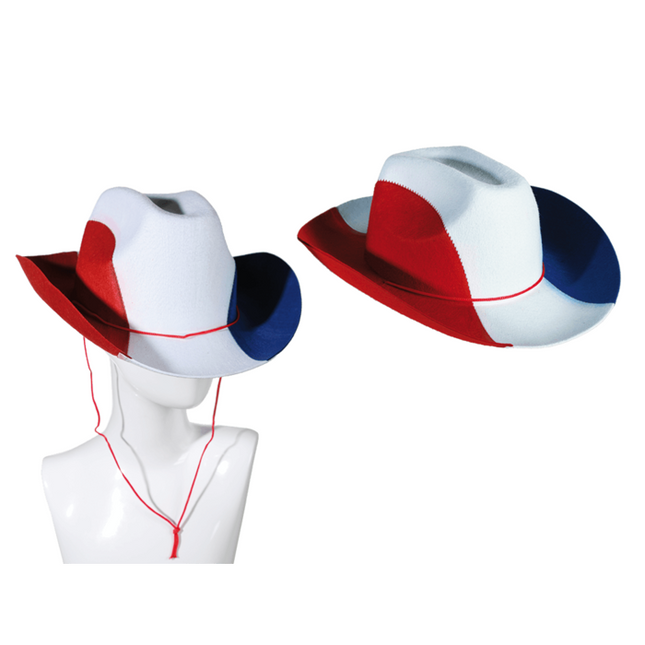 Cowboyhoed met koord - Franse vlag - Gemaakt van vilt - Eén maat - Met hanger