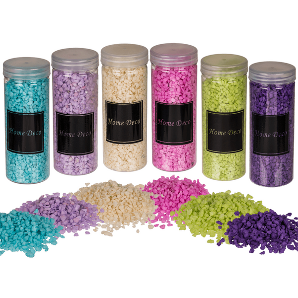 Decoratie steentjes in 6 kleuren, 400 gram per koker