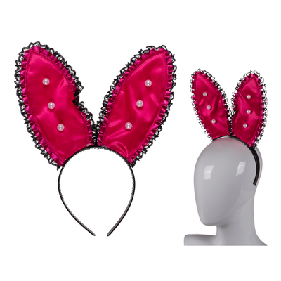 Hasenohren-Tiara Rosa mit Perlen XXL
