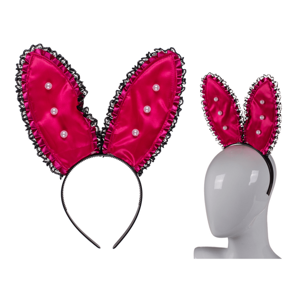 Konijnenoren Tiara Roze met Parels XXL