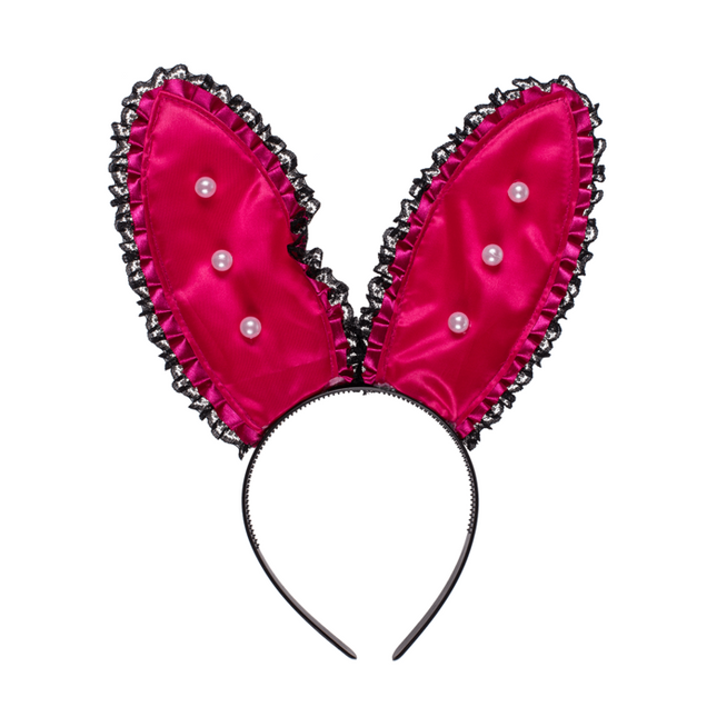 Konijnen Oren Tiara Roze Met Parels XXL - Leuk Accessoire Voor Feestjes En Verkleedpartijen