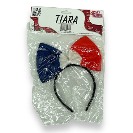 Pluche hoofdband vlinderdas in Franse kleuren, 25 cm