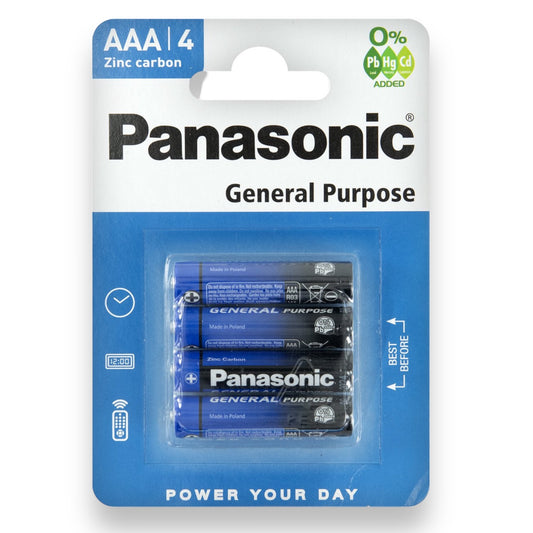 Panasonic AAA Zinc Carbon General Purpose Batterijen - Betrouwbare Stroomvoorziening voor Alledaagse Apparaten
