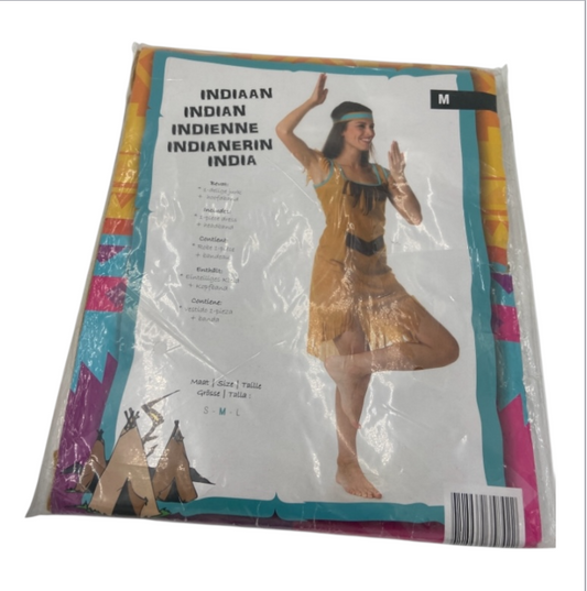 Indianen Jurk voor Dames – Verkleedkostuum met Hoofdband – Maat M & L