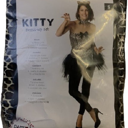 Kitty Verkleedset Panterprint – Dames Kostuum – Maat S / M / L – Jurk met Staart en Oortjes