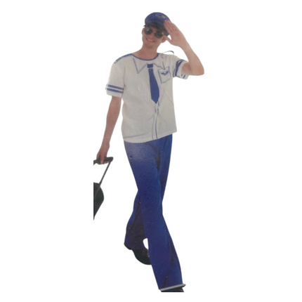 Piloten Verkleedkostuum Heren – Inclusief Shirt, Broek & Pet – Blauw/Wit