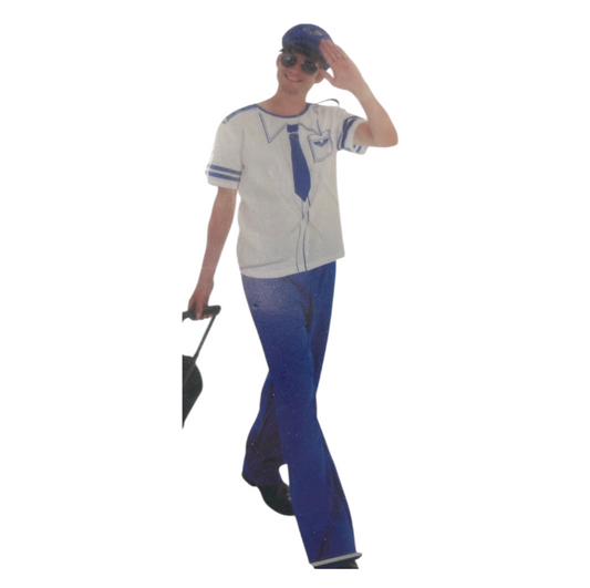 Piloten Verkleedkostuum Heren – Inclusief Shirt, Broek & Pet – Blauw/Wit