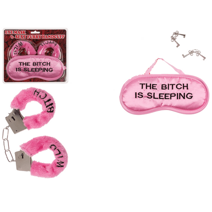 Plush Handcuffs and Eye Mask with "Sex Slave" and "The Bitch is Sleeping