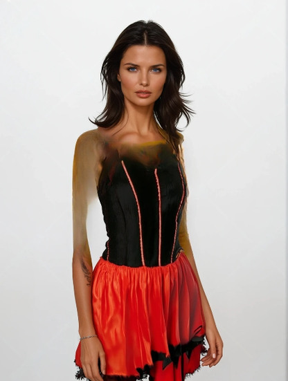 Sexy Spaanse Jurk – Flamenco Verkleedkostuum Maat S M L – Rood/Zwart