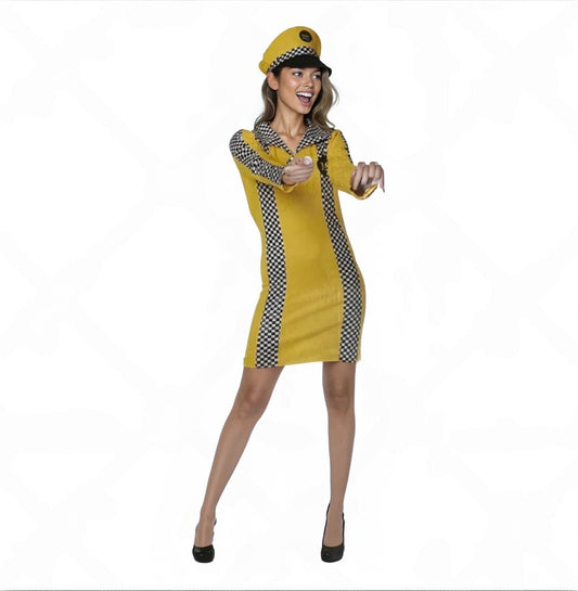 Taxi Chauffeur Verkleedkostuum Dames – Inclusief Jurk & Pet – Maat S M L