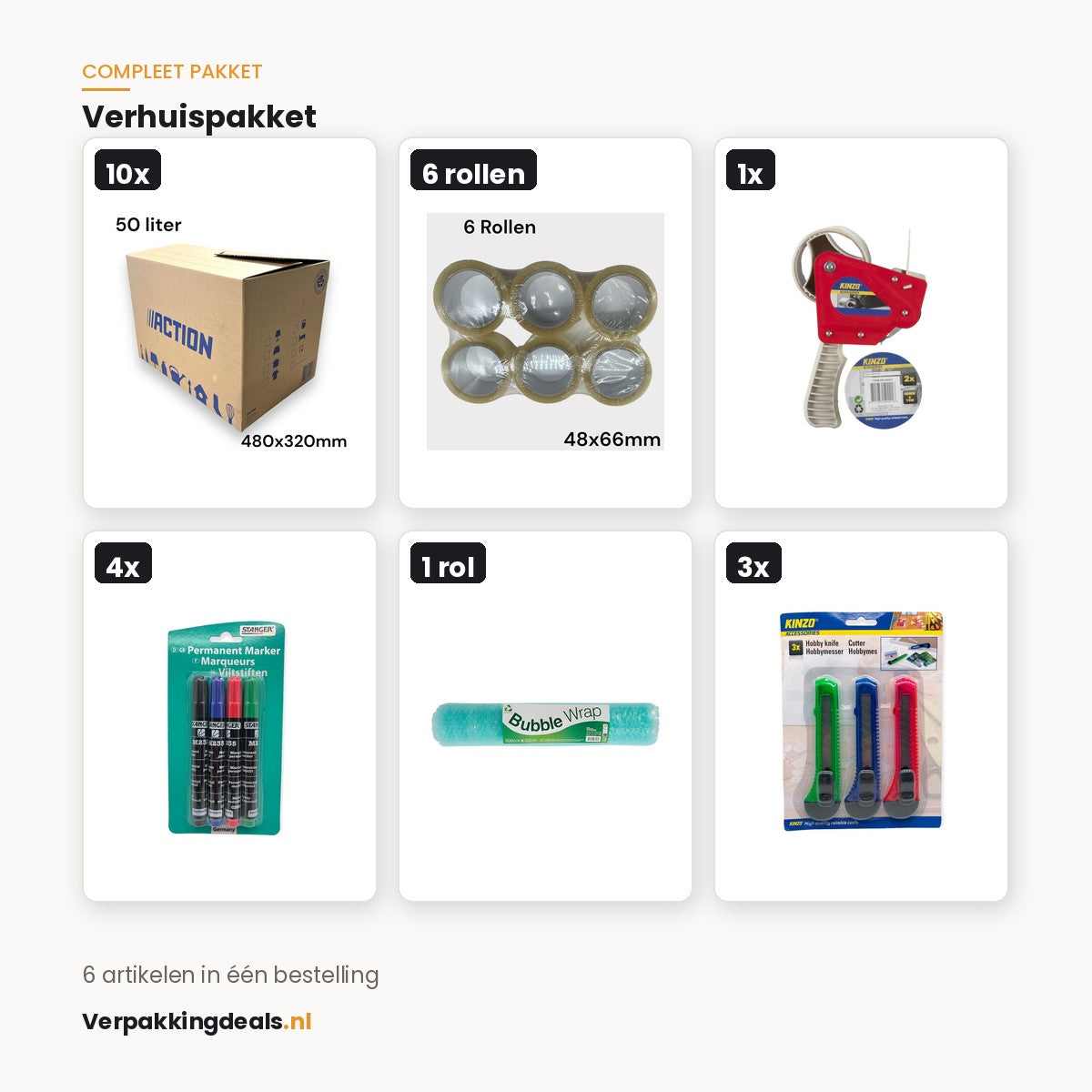 Verhuispakket met 10 Verhuisdozen, Tape en Noppenfolie