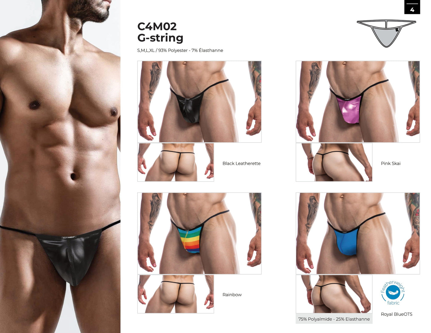 CUT4MEN - C4M02 - Wetlook G String Men Underwear - Pink - 4 SIzes - 1 Piece