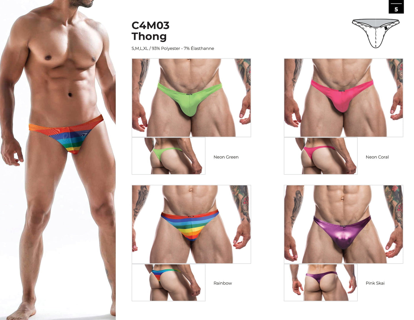 CUT4MEN - C4N03 - Thong Men Underwear - Neon Coral - 4 Sizes - 1 Piece