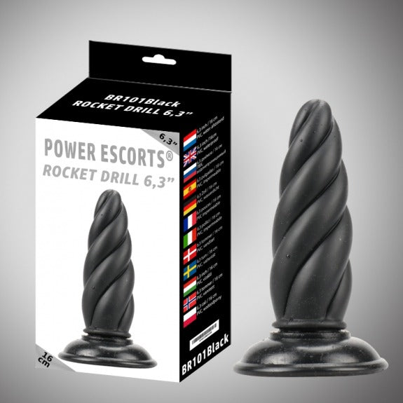 Power Escorts - BR101 - Rocket Drill 6.3'' Plug - Big Size Anal Plug 16 CM - Black
