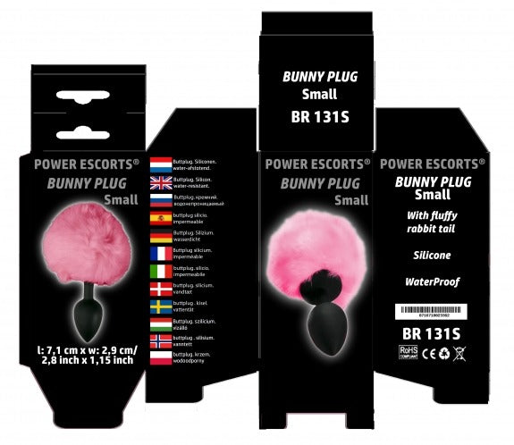 Power Escorts - BR131S - Bunny Plug Small - 7.2 × 3.2 CM / 2.8 × 1.26 Inch - Black/Pink Tail