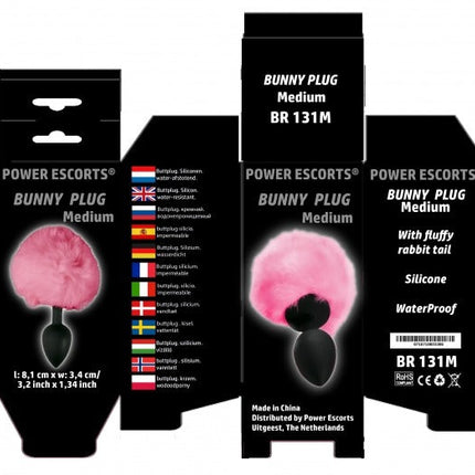 Power Escorts - BR131M - Bunny Plug Medium - 8 × 3,5 CM / 3,1 × 1,36 Inch - Black/Pink Tail