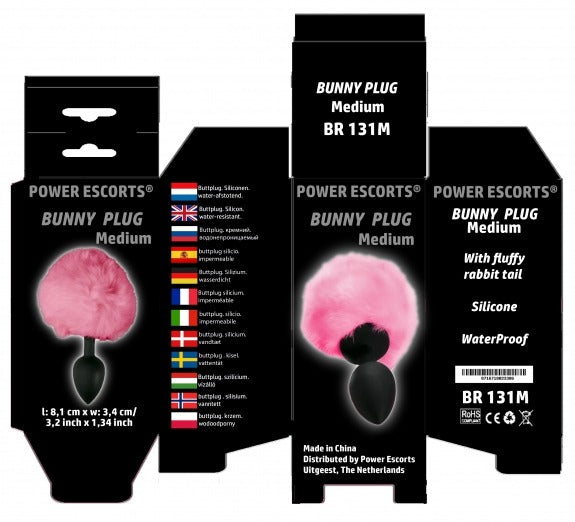 Power Escorts - BR131M - Bunny Plug Medium - 8 × 3.5 CM / 3.1 × 1.36 Inch - Black/Pink Tail