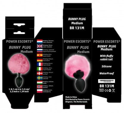 Power Escorts - BR131M - Bunny Plug Medium - 8 × 3.5 CM / 3.1 × 1.36 Inch - Black/Pink Tail