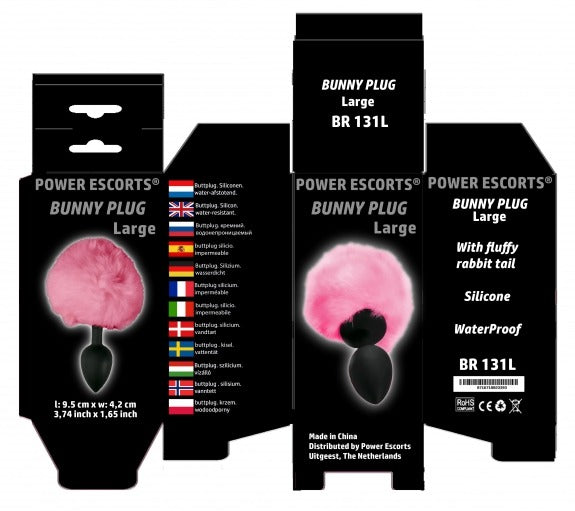 Power Escorts - BR131L - Bunny Plug Large - 9.3 × 4.1 CM / 3.8 × 1.6 Inch - Black/Pink Tail