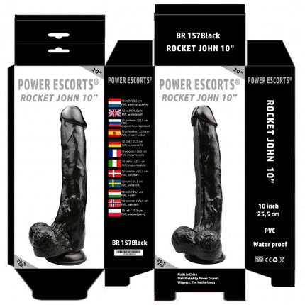 Power Escorts - BR157 - Rocket John 10'' - Realistic Dildo - 10 Inch / 25,5 CM - Black