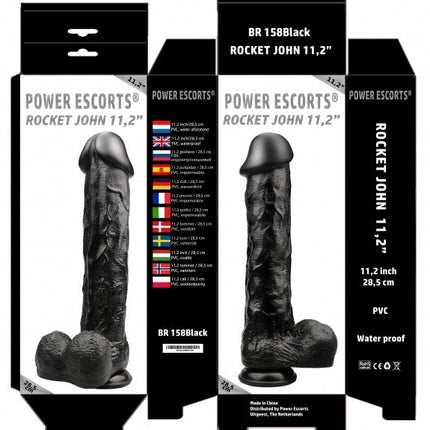 Power Escorts - BR158 - Rocket John 11,2'' - Mega Realistic Dildo - 11,2 Inch / 28,5 CM - Black