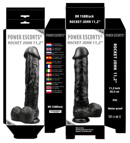 Power Escorts - BR158 - Rocket John 11.2'' - Mega Realistic Dildo - 11.2 Inch / 28.5 CM - Black