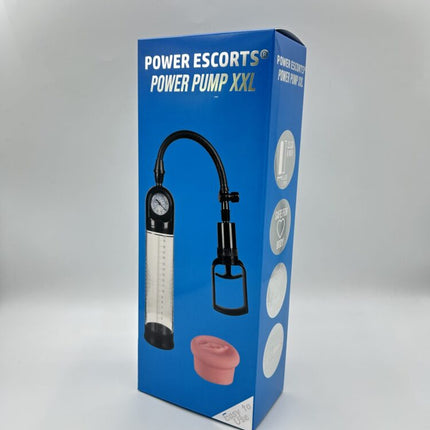 Power Escorts - BR29 - Power Pump XXL - Mega Penis Pump - With Extra Exchangeable Pussy & Manometer - Black/Transparant