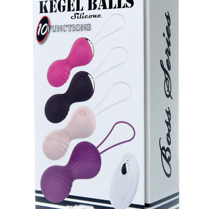 Bossoftoys - 22-00025 - Vibrating Kegel Balls - Silione - total length 8 cm -  dia 3/3,5 cm - 10 function Remote Control - Rechargeable- colour windowbox