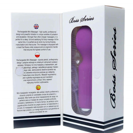 Bossoftoys - 22-00040 - Mini Massager vibrator - 20 Functions - Silicone - 11 cm -  dia 3,7 cm - Rechargeable - attractive Colour windowbox - Purple