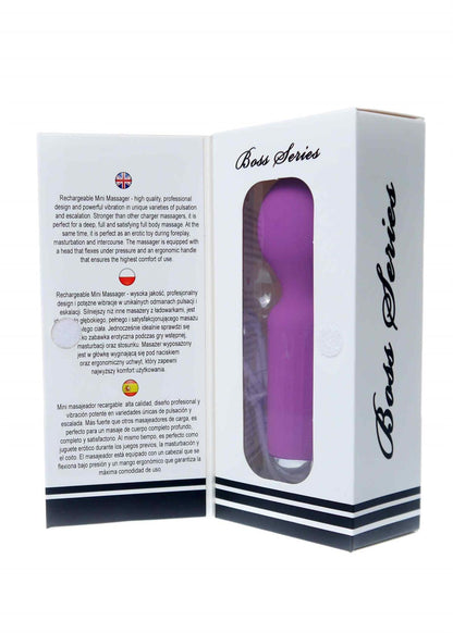 Bossoftoys - 22-00040 - Mini Massager vibrator - 20 Functions - Silicone - 11 cm - dia 3.7 cm - Rechargeable - attractive Color windowbox - Purple