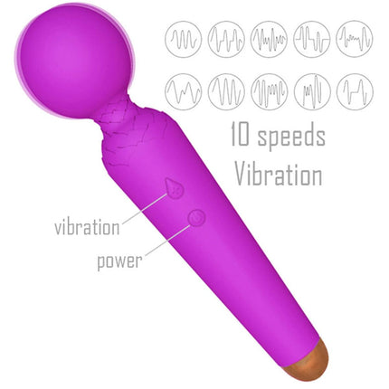 Bossoftoys - 22-00050 - Power wand Massager vibrator - 10 Functions - Silicone - 19.5 cm - dia 4 cm - Rechargeable - attractive Color windowbox - Purple