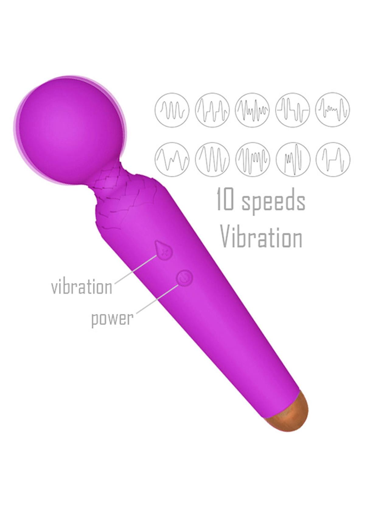 Bossoftoys - 22-00050 - Power wand Massager vibrator - 10 Functions - Silicone - 19.5 cm - dia 4 cm - Rechargeable - attractive Color windowbox - Purple