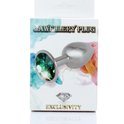 Bossoftoys Silver Plug Groene steen - lengte 7 cm dia 2,7 cm - 26-00089 - vensterkleurdoos