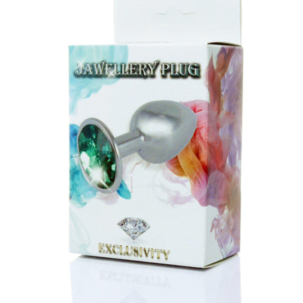 Bossoftoys Silver Plug Groene steen - lengte 7 cm dia 2,7 cm - 26-00089 - vensterkleurdoos