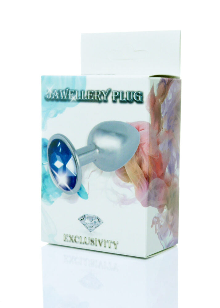 Anaal Plug Zilver met Donkerblauwe Steen - 7 cm