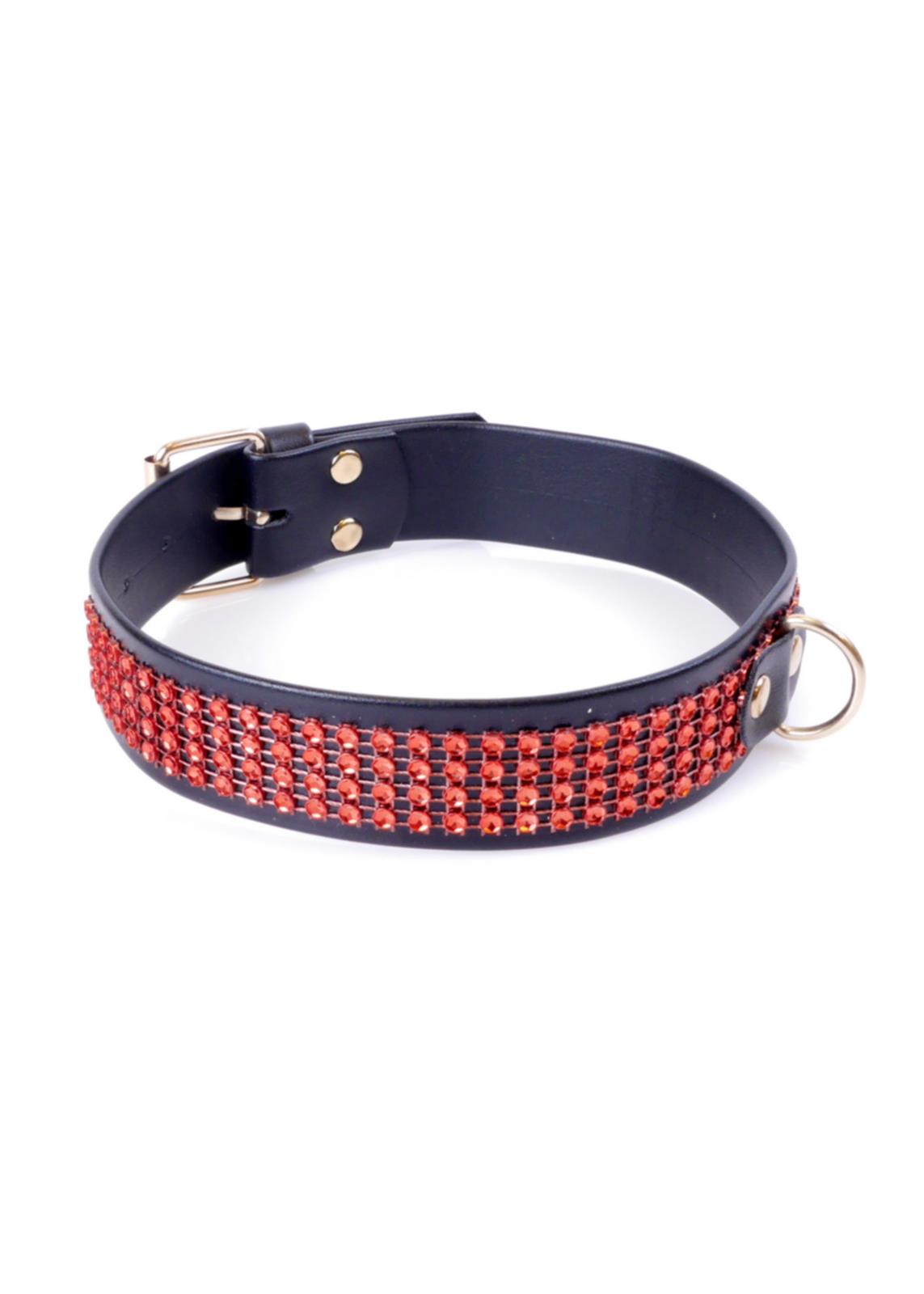 Fetish Halsband Rood met Stenen - 3 cm - Verstelbaar