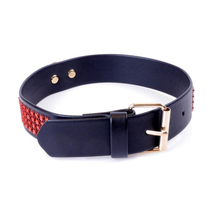 Bossoftoys - 33-00110 - Fetish Collar Red with stones - 3 cm width - Red line adjustable - easy to hang - with product tag /barcode