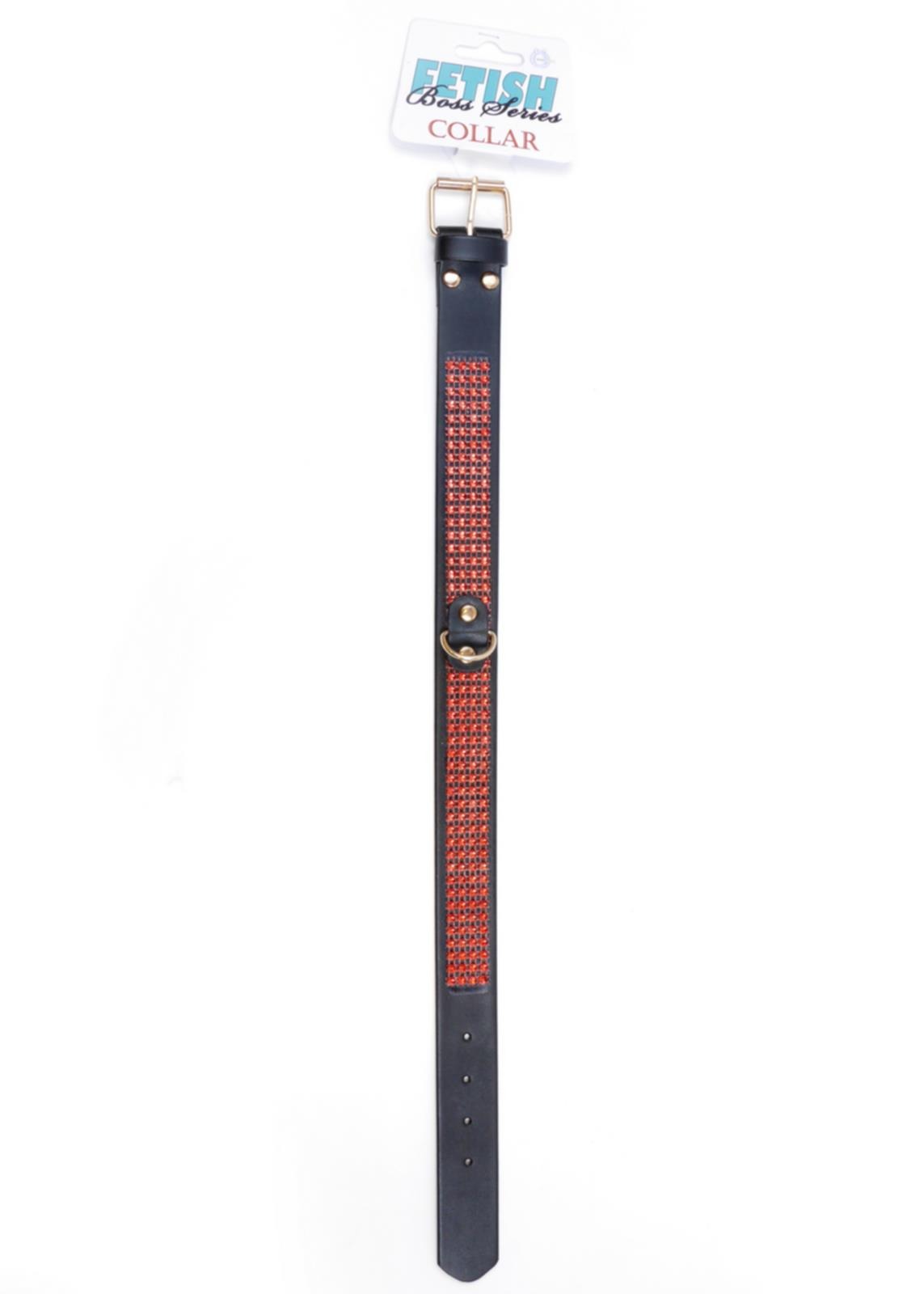 Bossoftoys - 33-00110 - Fetish Collar Red with stones - 3 cm width - Red line adjustable - easy to hang - with product tag /barcode