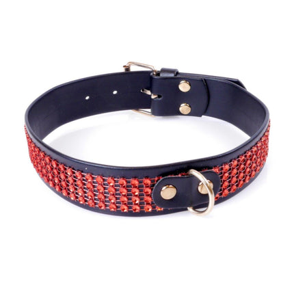 Bossoftoys - 33-00110 - Fetish Collar Red with stones - 3 cm width - Red line adjustable - easy to hang - with product tag /barcode