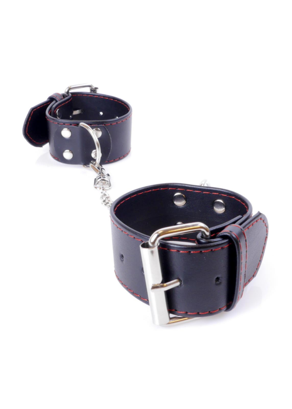 Handcuffs With Studs Red Line Wrist Cuffs 4 cm