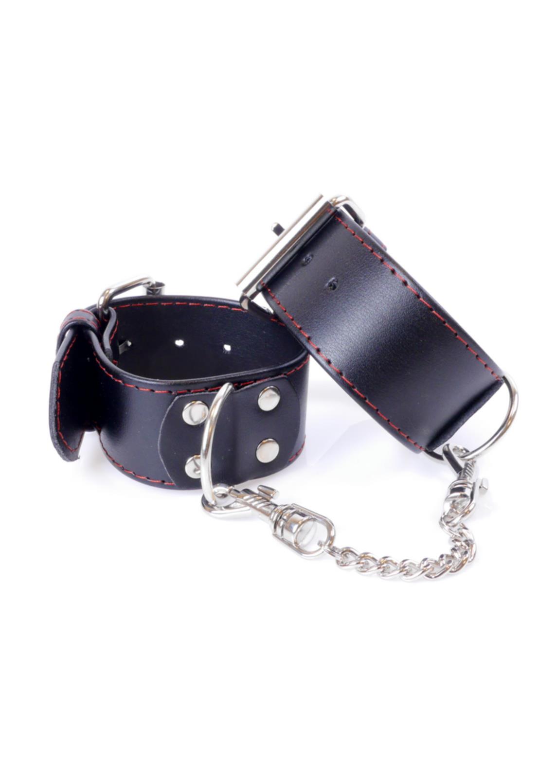 Handcuffs With Studs Red Line Wrist Cuffs 4 cm