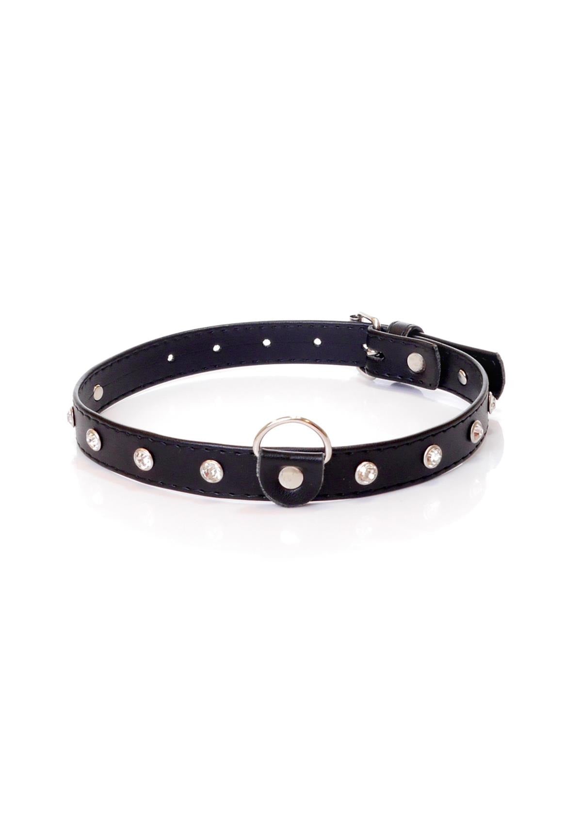 Fetish Choker Zilver met Stenen - 2 cm - Verstelbaar