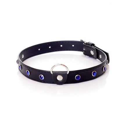 Choker  Navy Blauwe Kristallen Fetish Boss Kraag - 2 cm Breedte