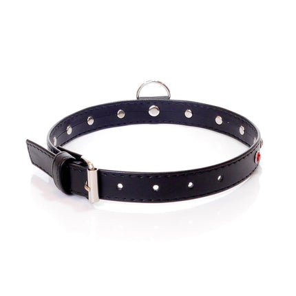 Choker Rode Stenen Fetish Kraag - 2 cm Breedte - Verstelbaar - Gemakkelijk op te Hangen