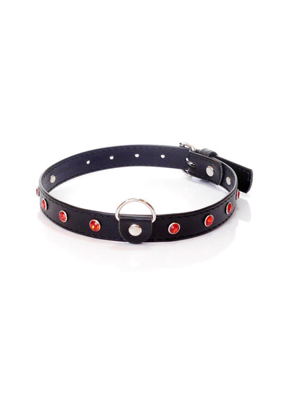 Fetisch-Choker Rot mit Steinen - 2 cm breit, verstellbar