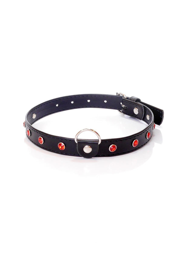 Fetish Choker Rood met Stenen - 2 cm breed, verstelbaar