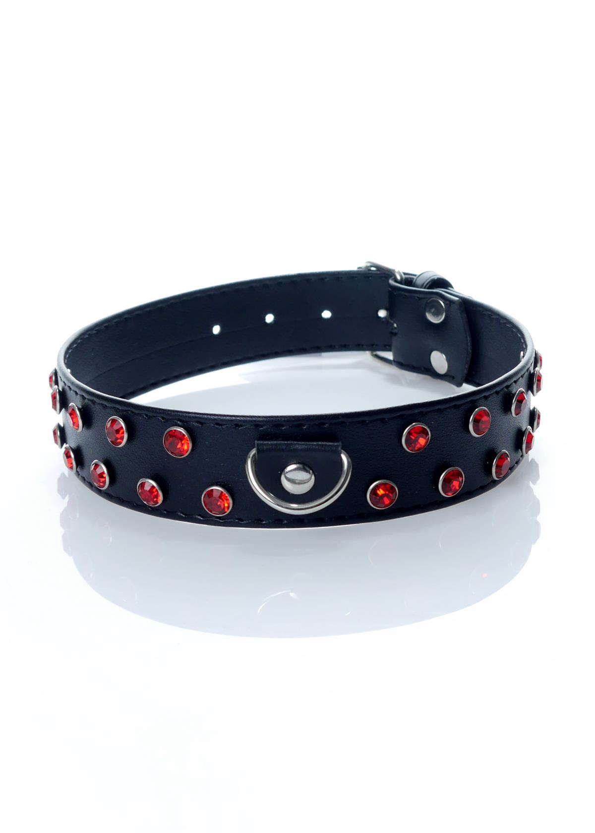Halsband Rot mit Steinen - 3 cm breit, verstellbar