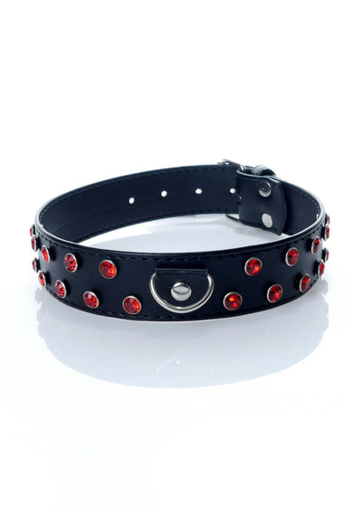 Halsband Rood met Stenen - 3 cm Breed, Verstelbaar