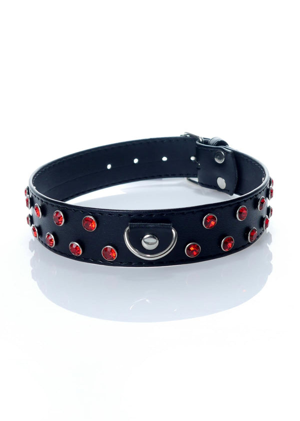 Halsband Rood met Stenen - 3 cm Breed, Verstelbaar